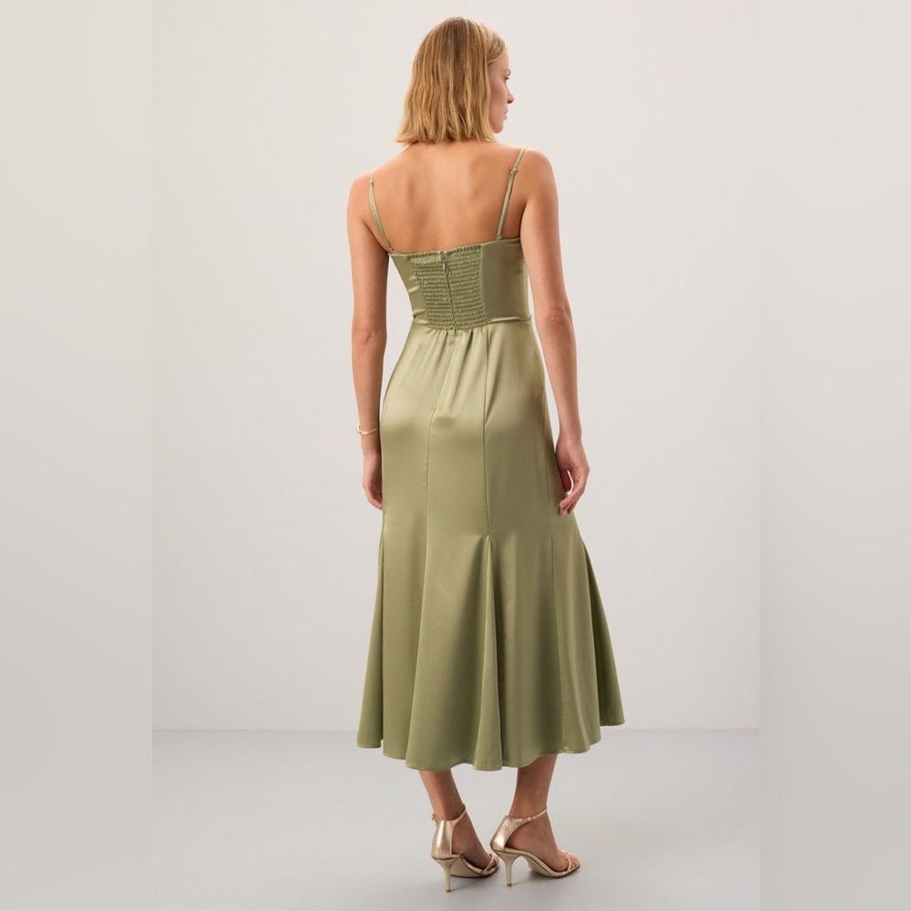 Reformation Hensley Satin Midi Dress Artichoke Green Removable Straps Size 10‎ - Picture 4 of 8